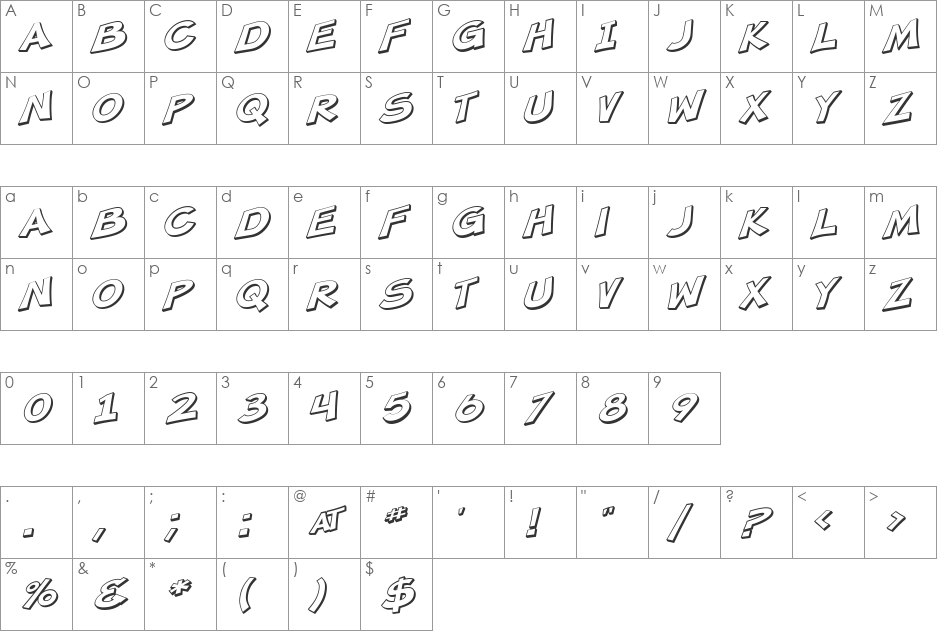 SF Minced Meat Shaded font character map preview