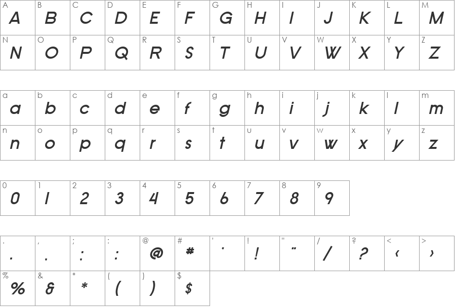 SF Old Republic font character map preview