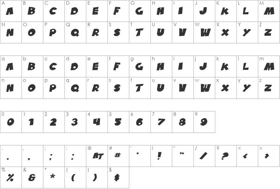 SF Pale Bottom Extended font character map preview