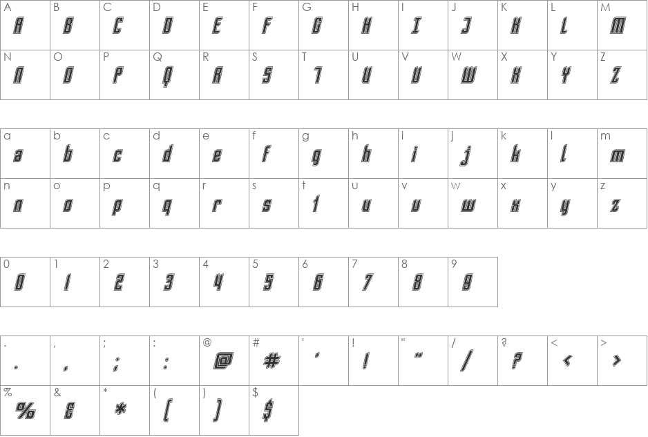 SF Piezolectric Inline font character map preview