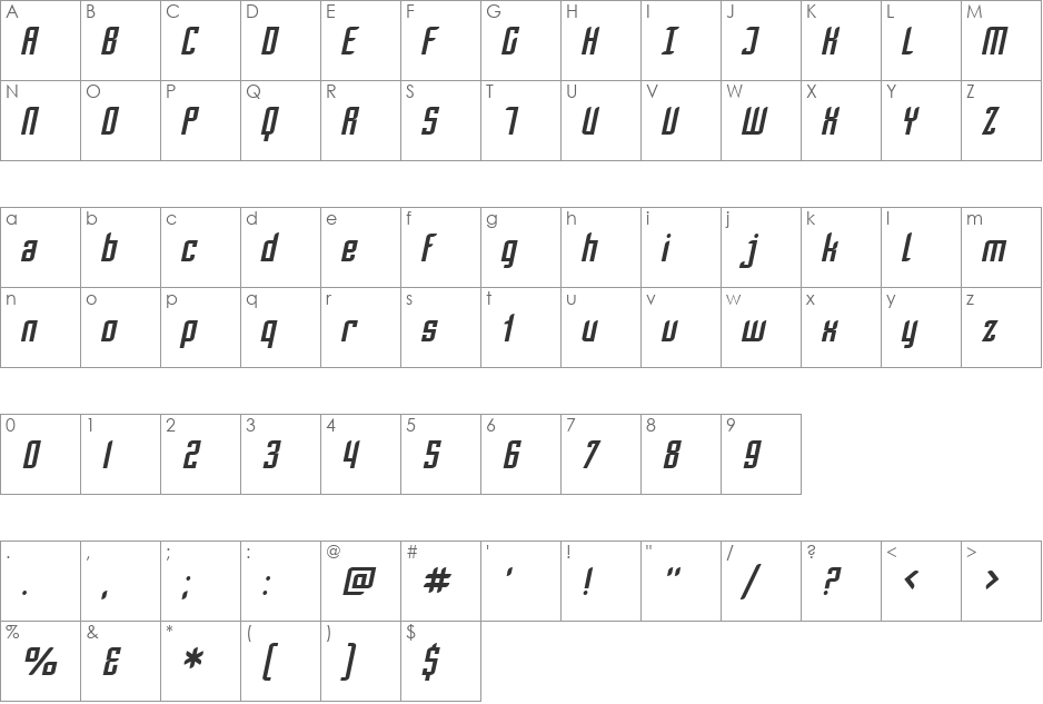 SF Piezolectric SFX font character map preview