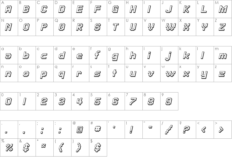 SF Pixelate Shaded font character map preview