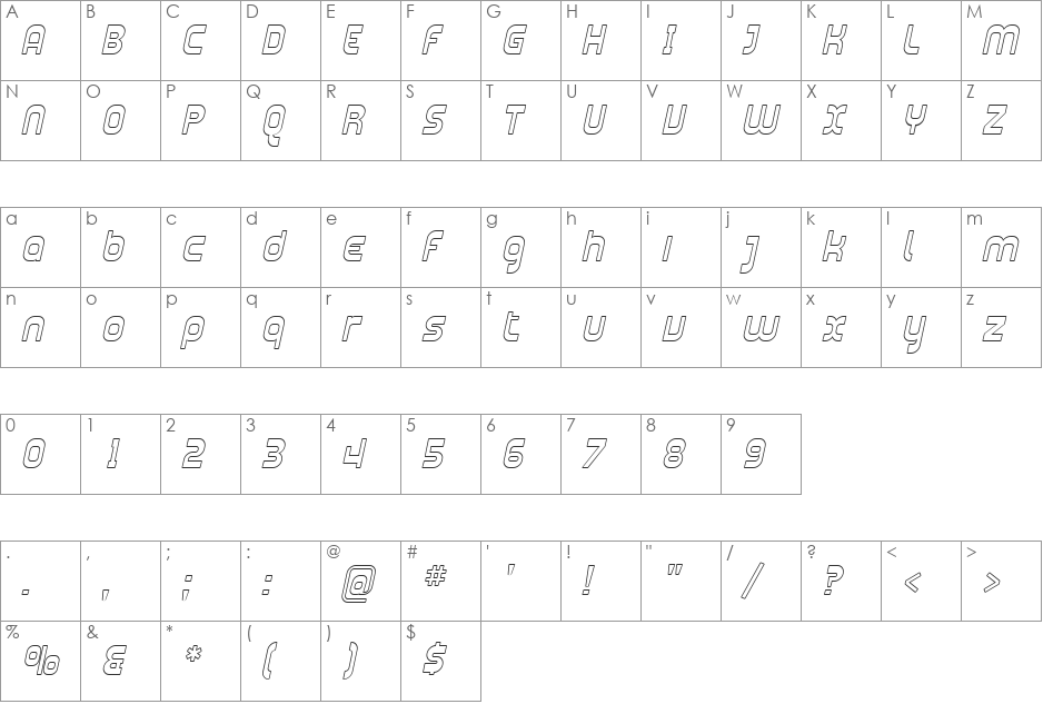 SF Plasmatica Outline font character map preview