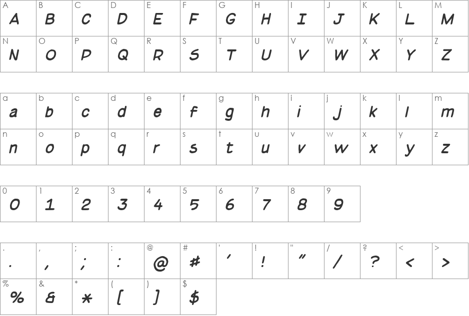 Basic Comical NC font character map preview