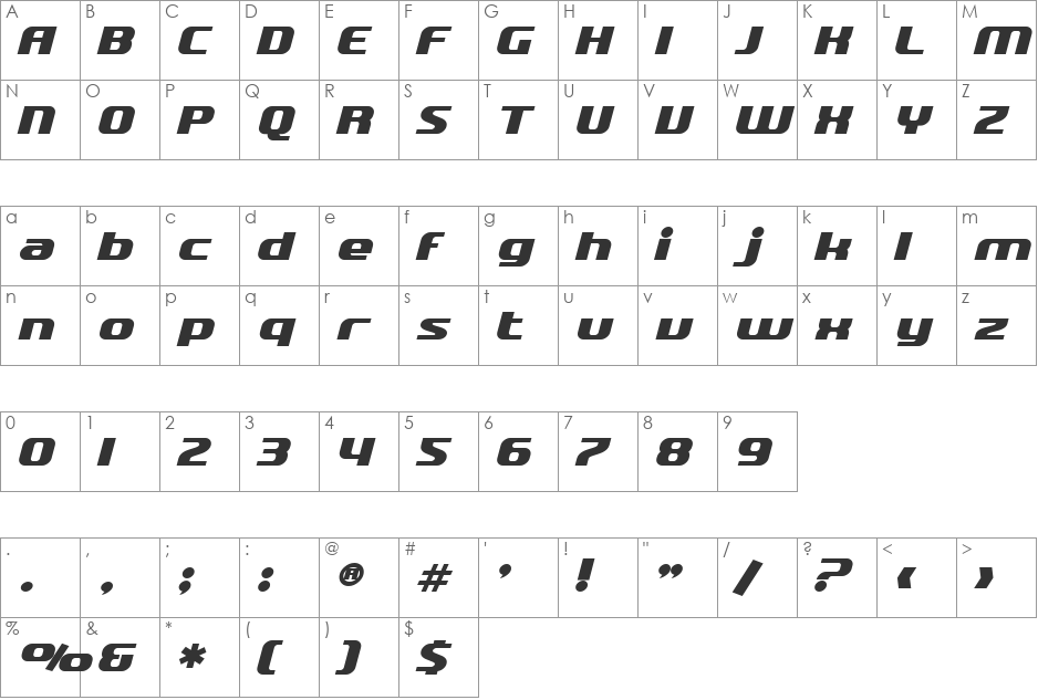 SF Quartzite font character map preview