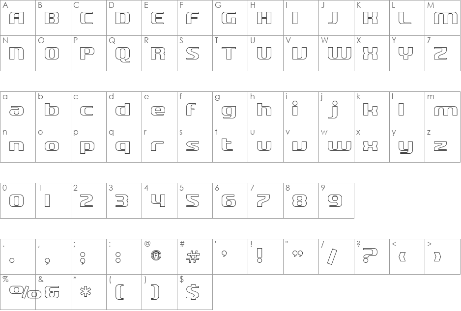 SF Quartzite Outline font character map preview