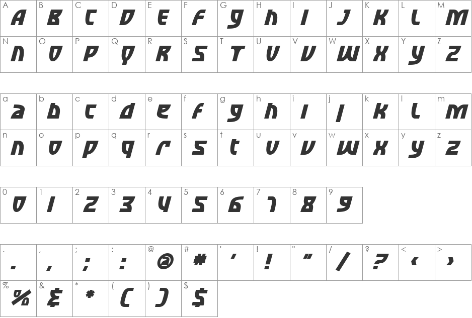 SF Retroesque font character map preview