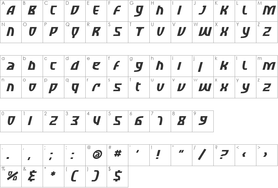 SF Retroesque font character map preview