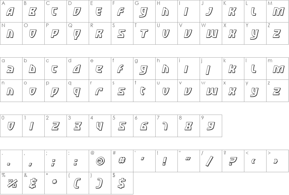 SF Retroesque Shaded font character map preview