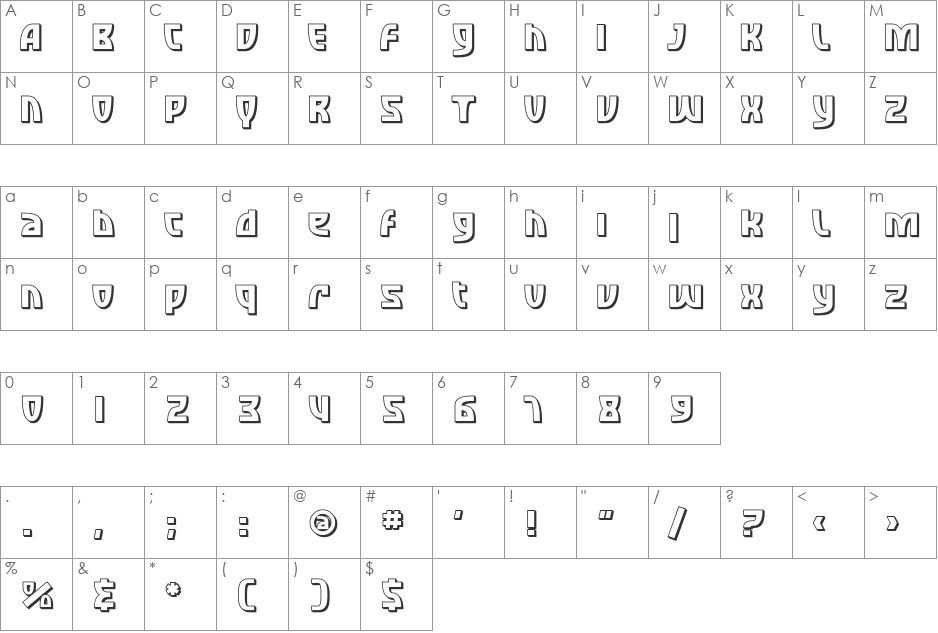 SF Retroesque Shaded font character map preview