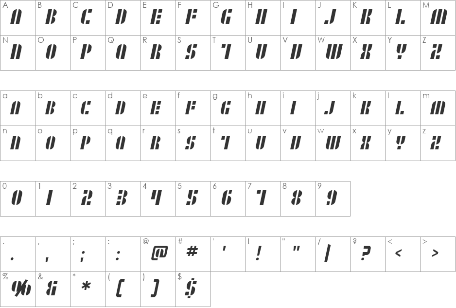 SF RetroSplice SC font character map preview
