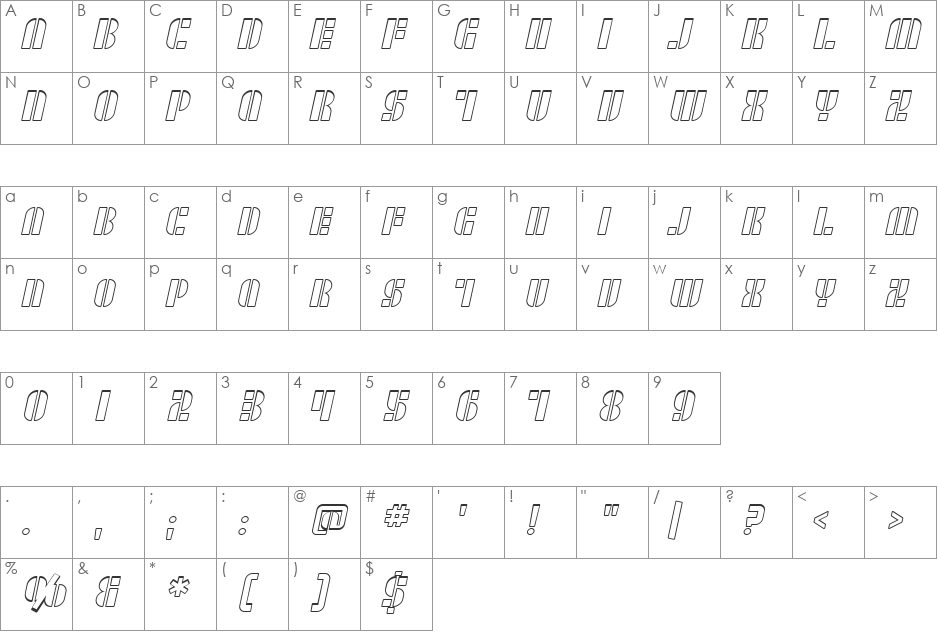 SF RetroSplice SC Outline font character map preview
