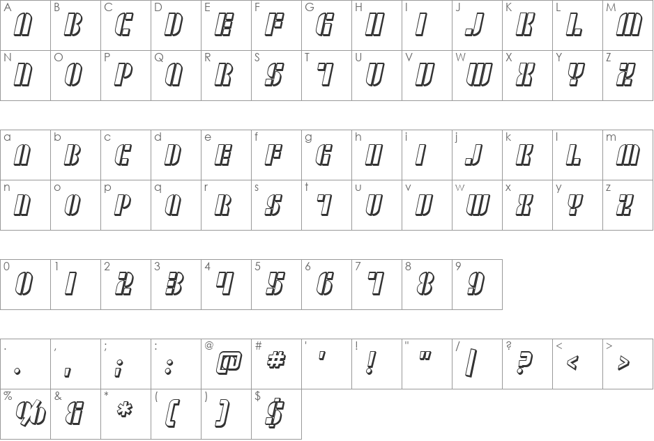 SF RetroSplice SC Shaded font character map preview