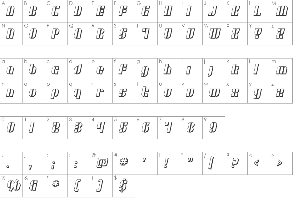 SF RetroSplice Shaded font character map preview