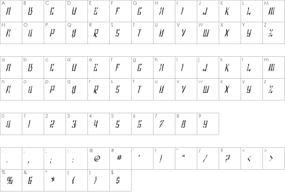 SF Shai Fontai Distressed font character map preview