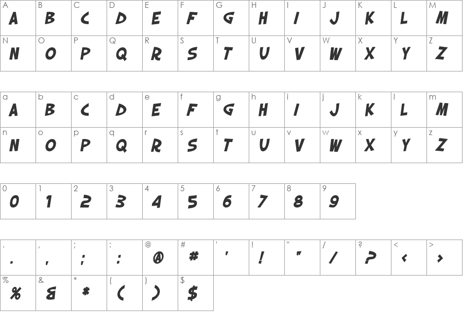 SF Slapstick Comic font character map preview