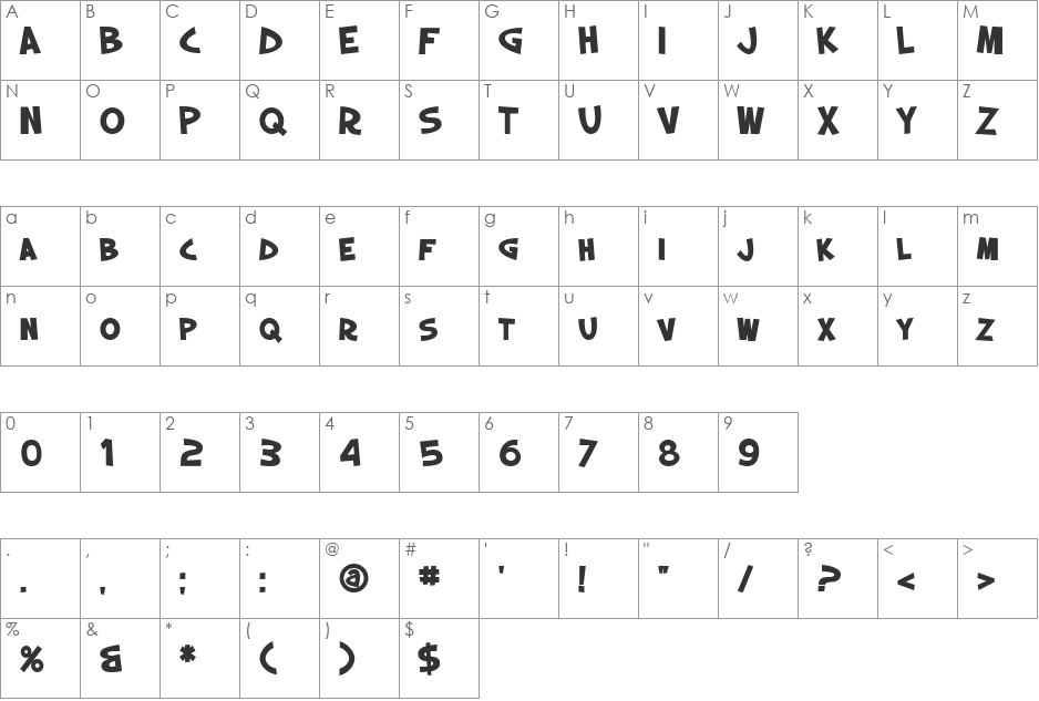 SF Slapstick Comic SC font character map preview
