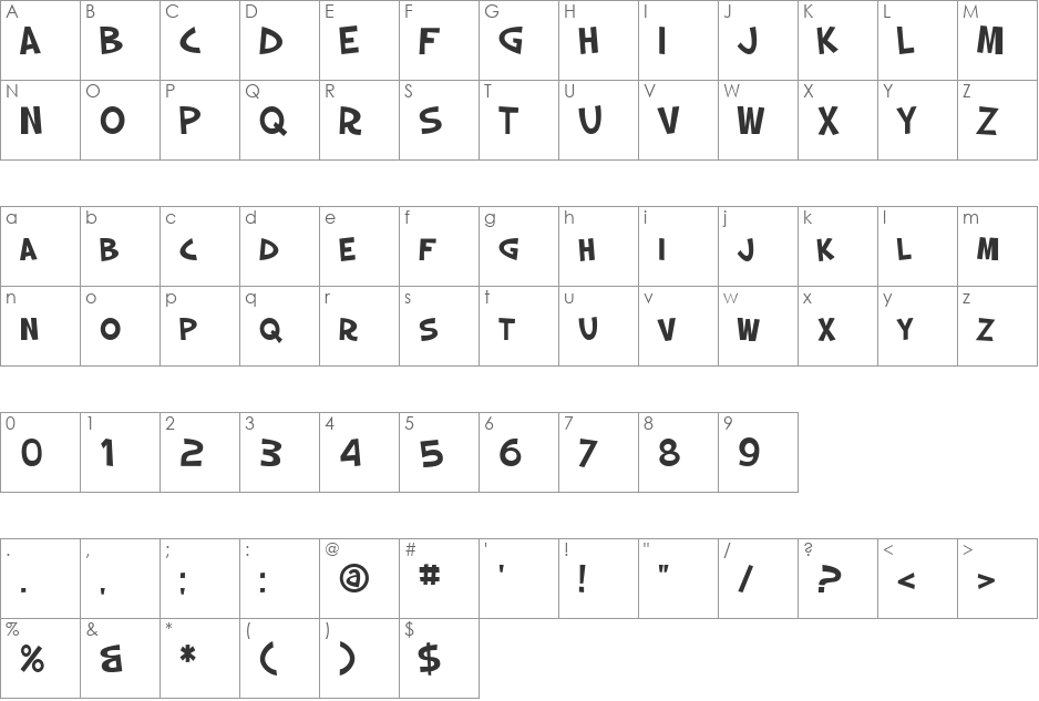 SF Slapstick Comic SC font character map preview