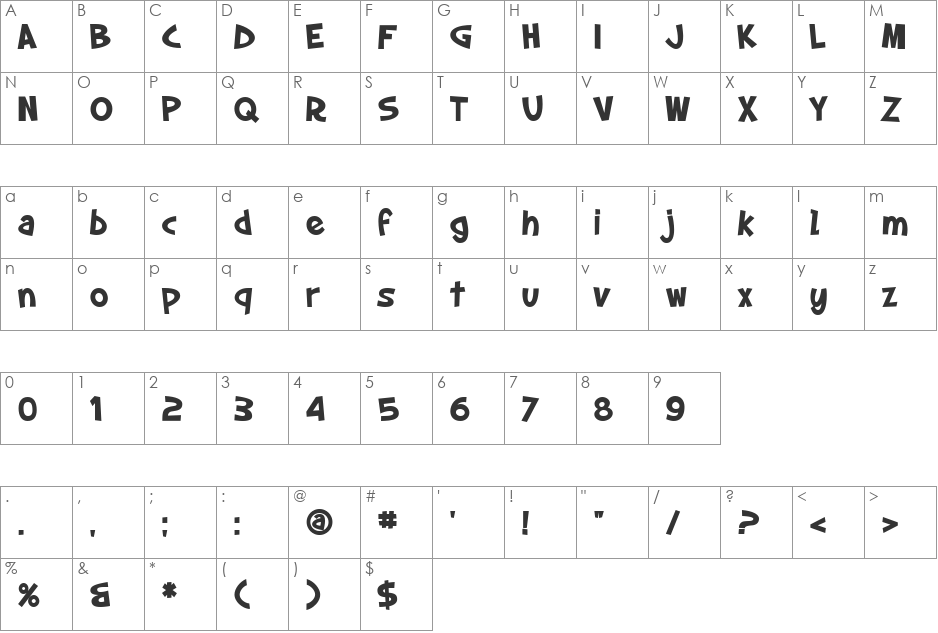 SF Slapstick Comic Shaded font character map preview