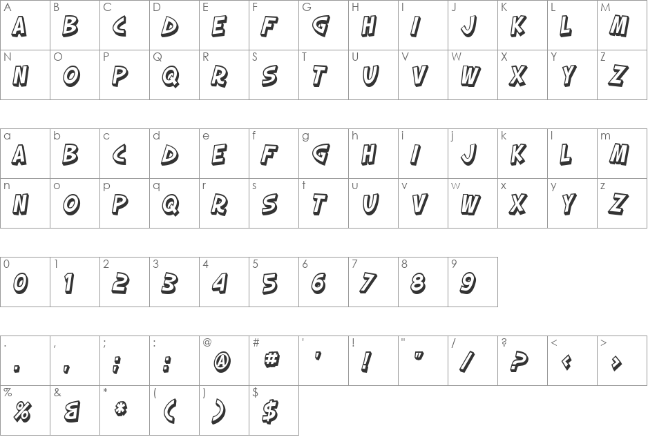 SF Slapstick Comic Shaded font character map preview