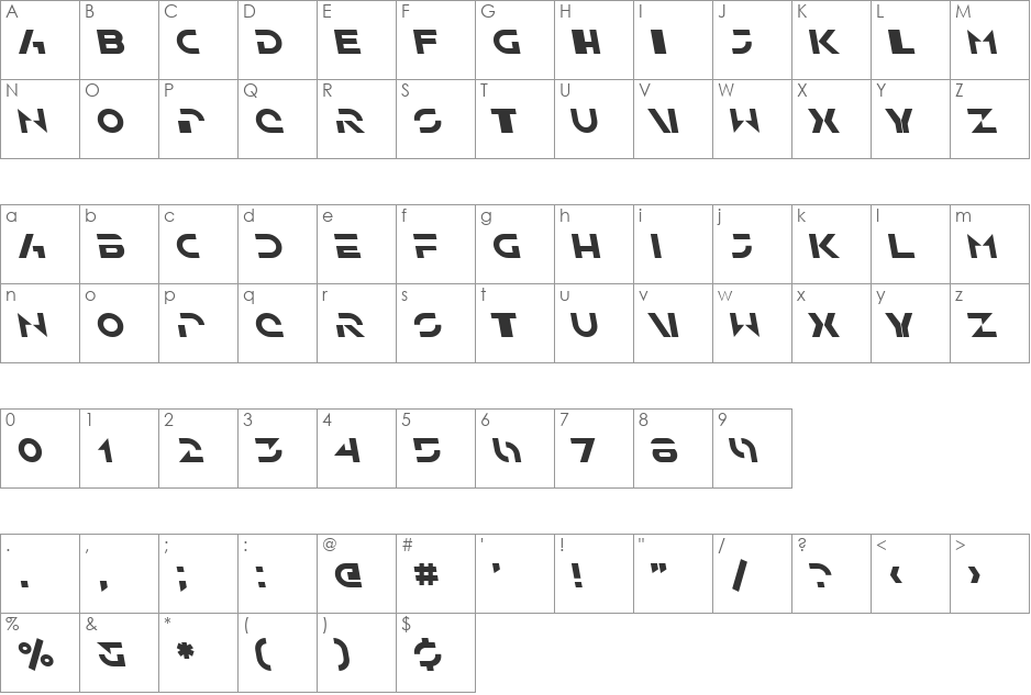 SF Solar Sailer font character map preview