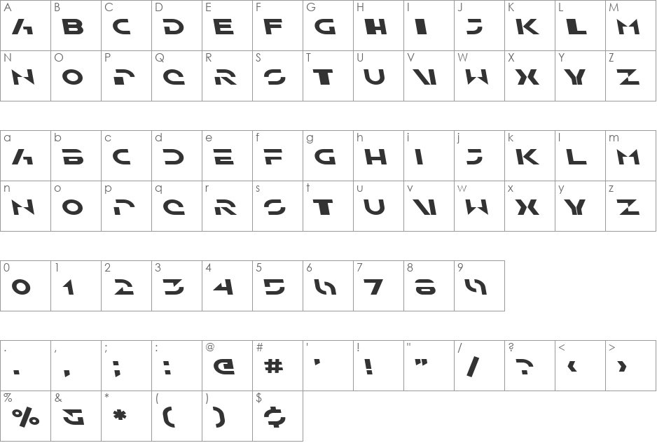 SF Solar Sailer Extended font character map preview