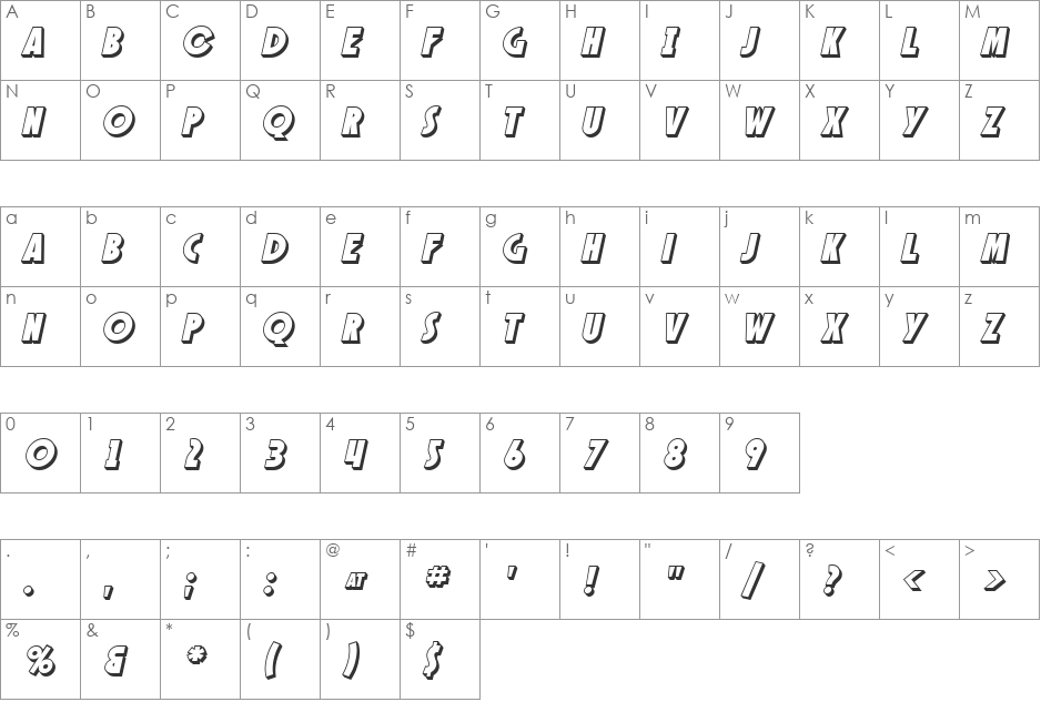 SF Speakeasy Shaded font character map preview