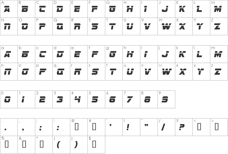 SF Sports Night Alternate font character map preview