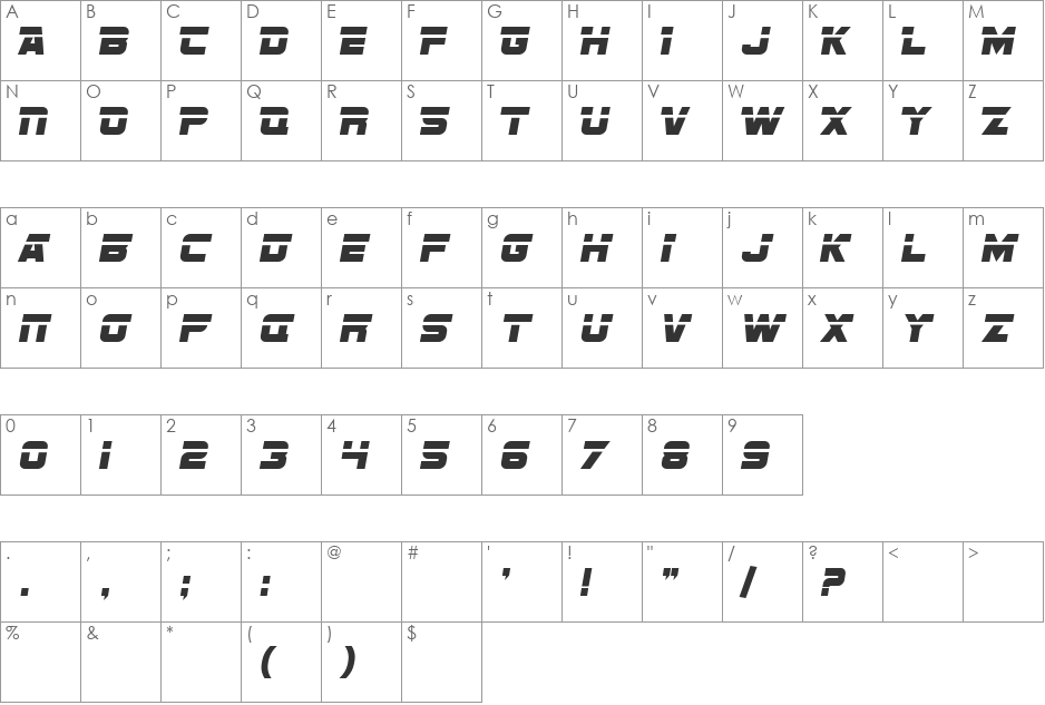 SF Sports Night Alternate font character map preview