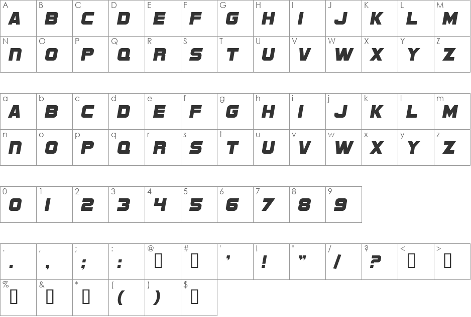 SF Sports Night NS font character map preview