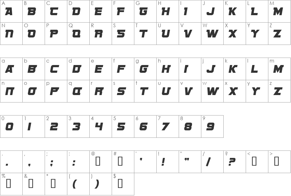 SF Sports Night NS Alternate font character map preview