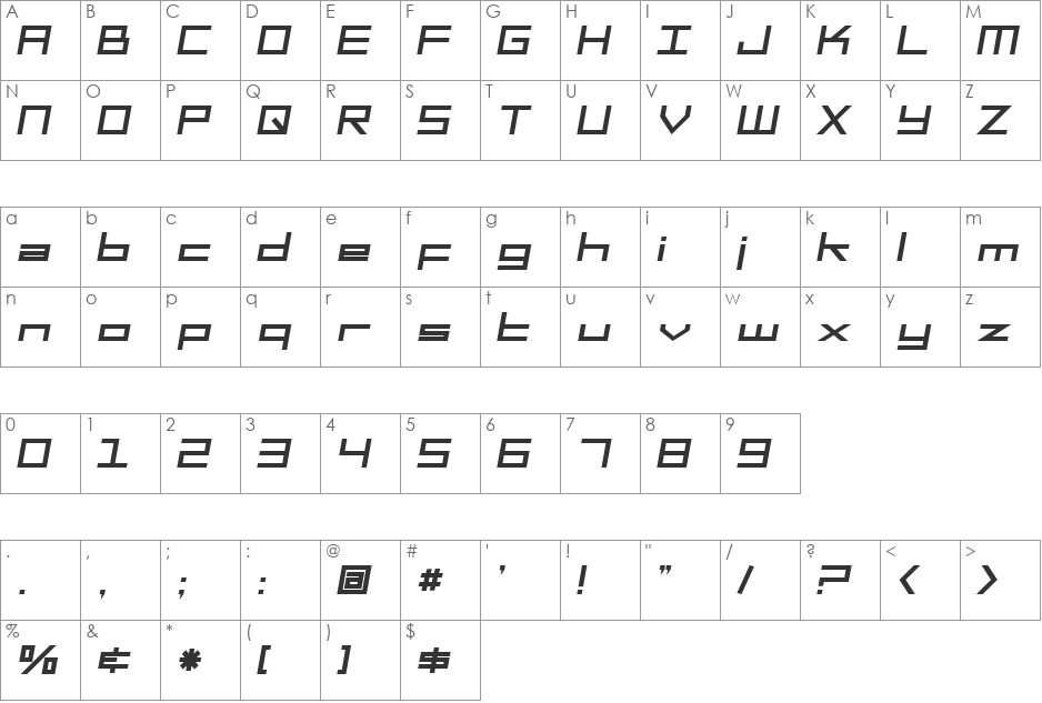 SF Square Head font character map preview