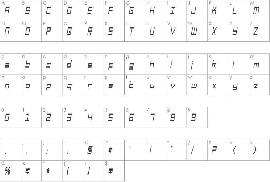 SF Square Head Condensed font character map preview