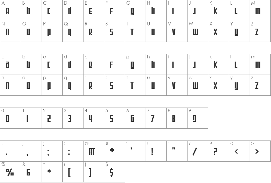 SF Square Root font character map preview
