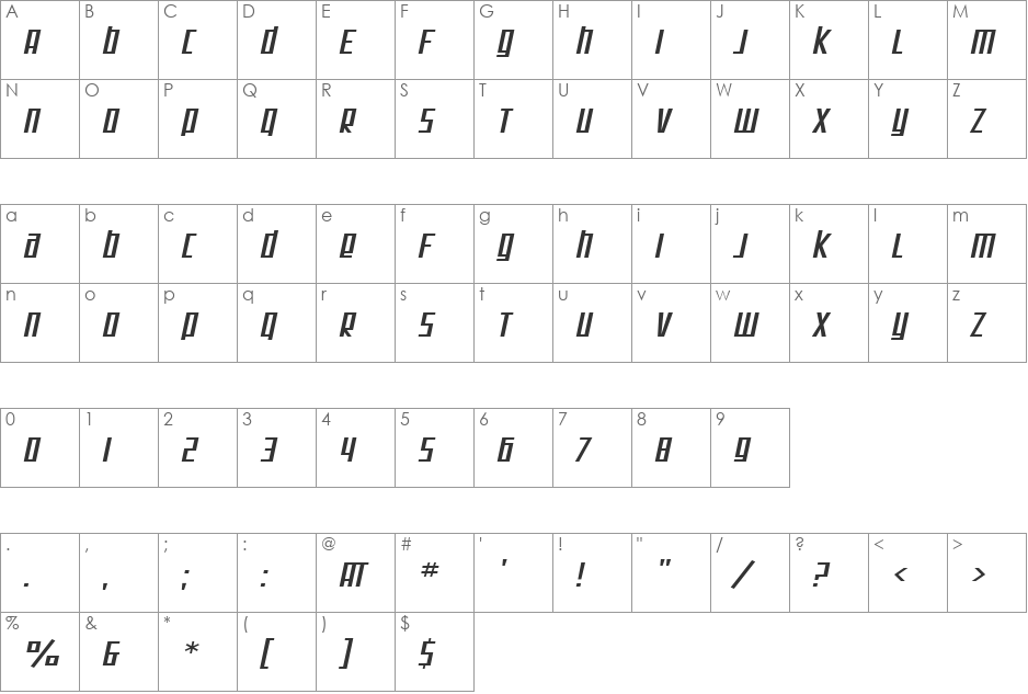 SF Square Root Extended font character map preview