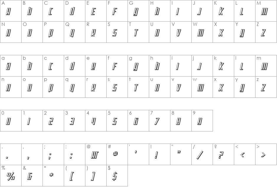 SF Square Root Shaded font character map preview