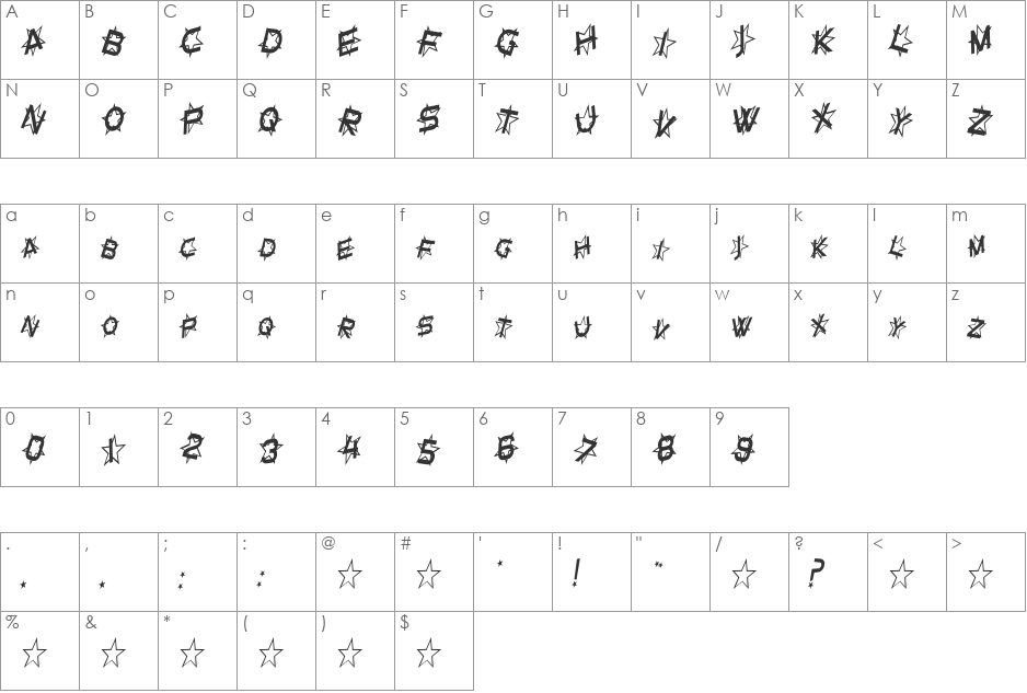 SF Star Dust Condensed font character map preview