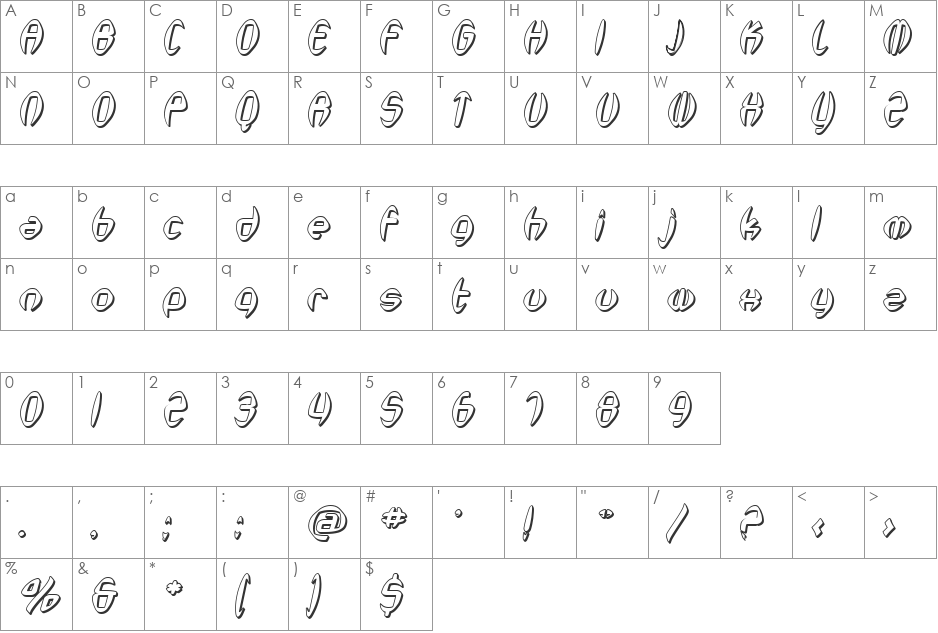 SF Synthonic Pop Shaded font character map preview