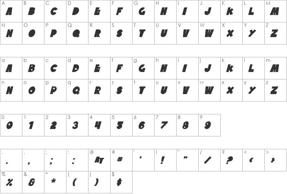 SF Tattle Tales font character map preview