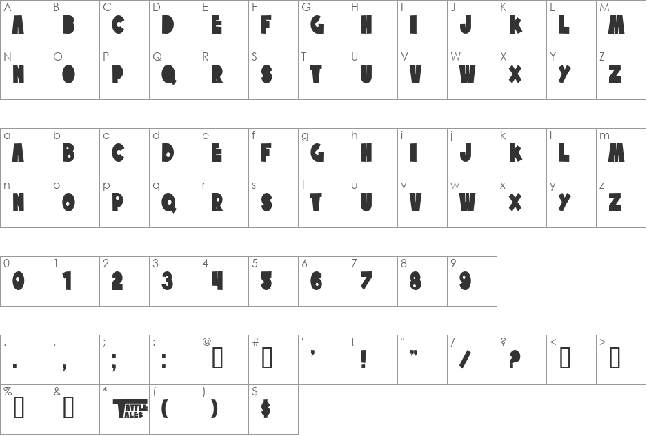 SF Tattle Tales Condensed font character map preview