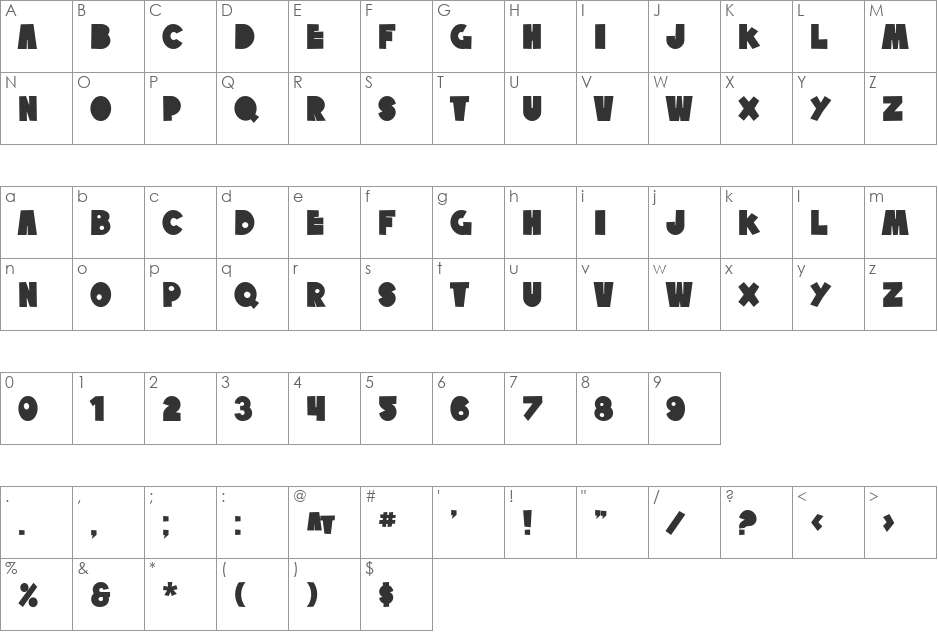 SF Tattle Tales Shadow font character map preview