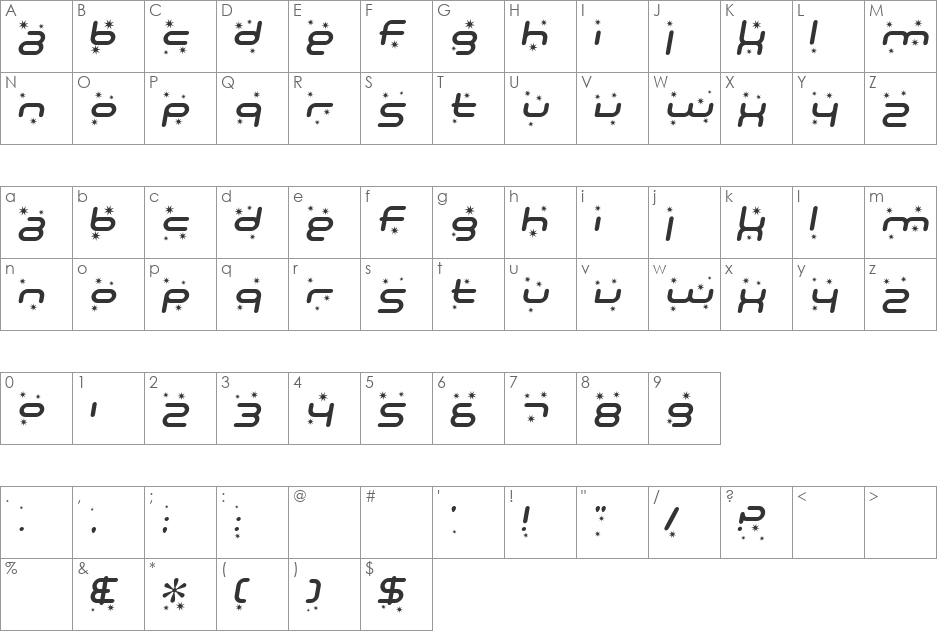 SF Technodelight font character map preview