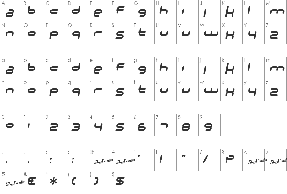 SF Technodelight NS font character map preview