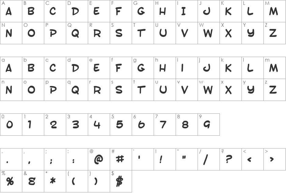 SF Toontime Shaded font character map preview