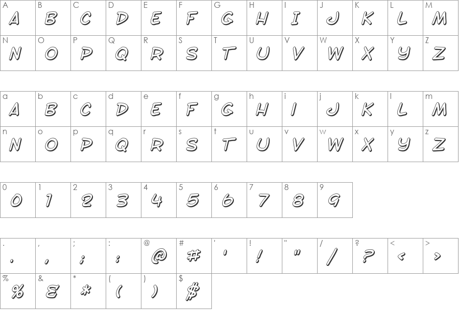 SF Toontime Shaded font character map preview