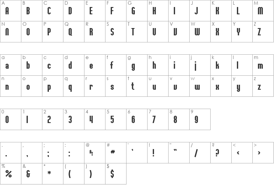 SF Willamette Extended font character map preview