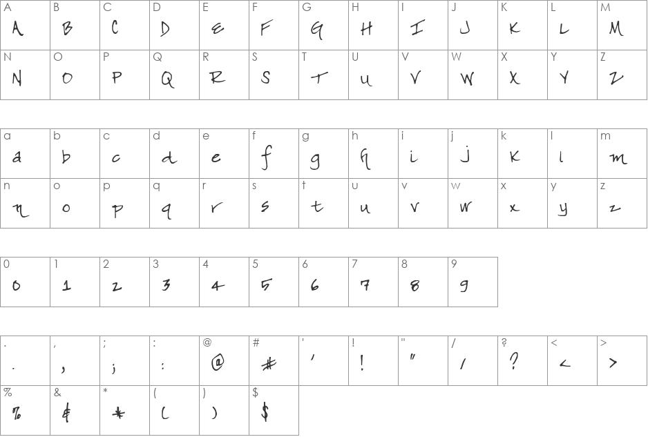 SF-Lea font character map preview