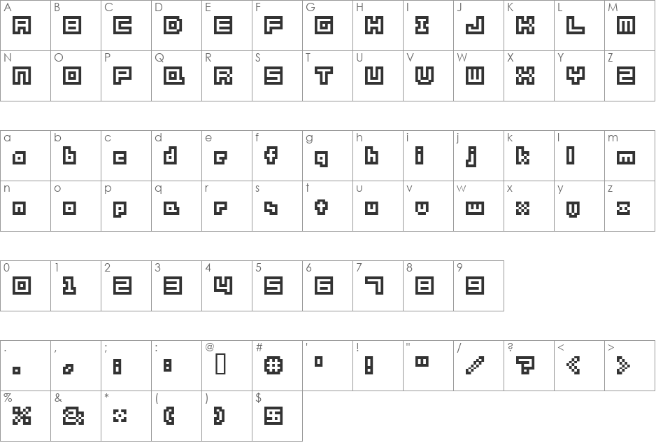 SG05 font character map preview