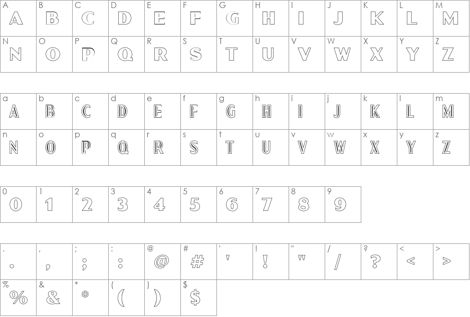 Sgt Peppers Outline font character map preview