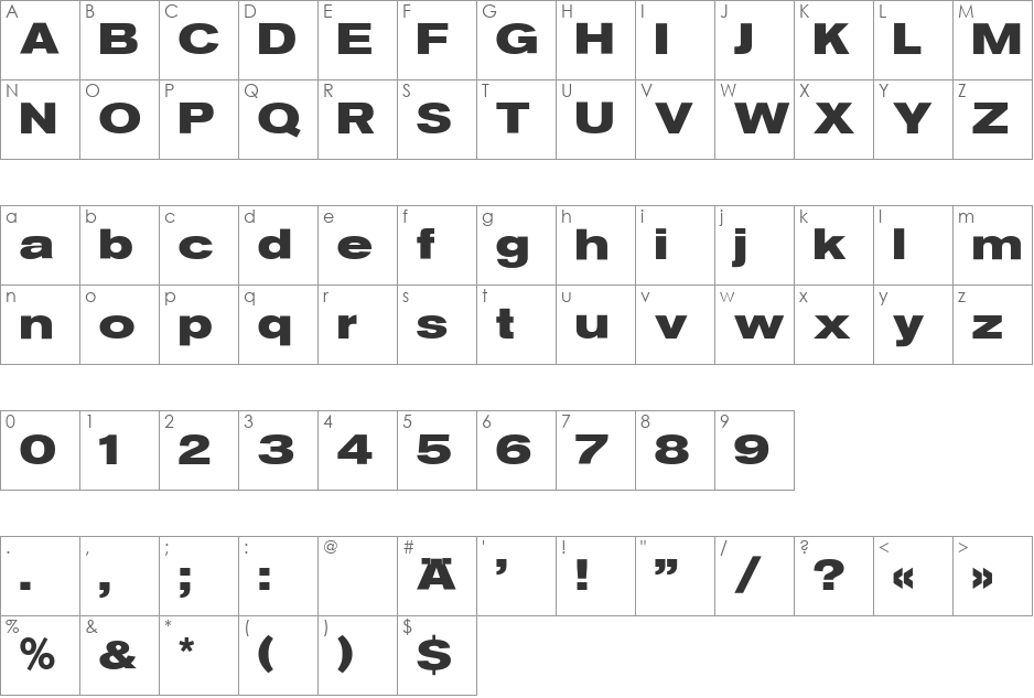 Sh Ad Grotesk BlackExtended font character map preview